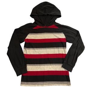 Wrangler Boys Hooded T Shirt Long Sleeves Striped Pullover Black Large 10 12